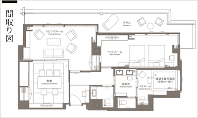 神戸みなと温泉 蓮の客室・オーシャンスイートの見取り図